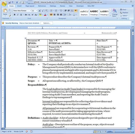 Microsoft Word Policy And Procedure Manual Template