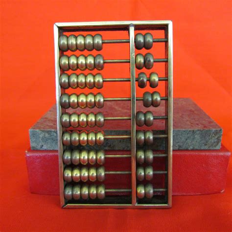 Brass Abacus With Green Stone Stand In Original Box - Gumnut Antiques