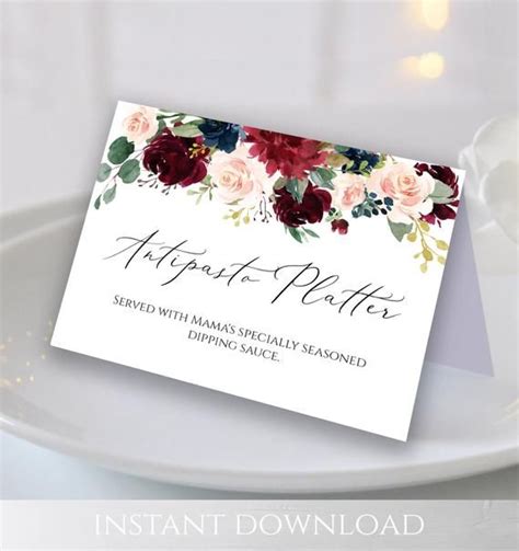 Buffet Card Template Buffet Food Label Wedding Buffet Printable Instant