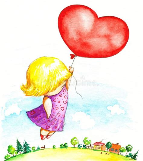 Girl Flying Balloon Dress Stock Illustrations 182 Girl Flying Balloon