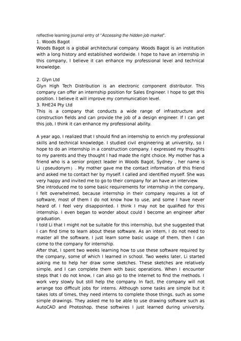 Assignment Task2 reflective learning journal entry of “Accessing the