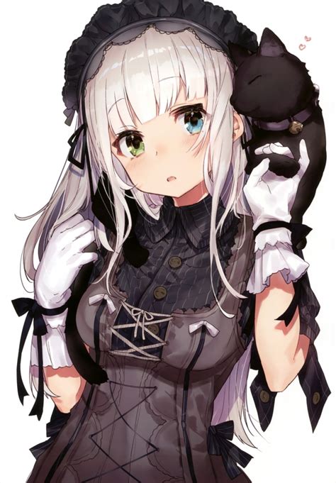 Please don't add this tag to monochrome images. Wallpaper Anime Girl, Kuro Neko, Black Cat, White Hair ...