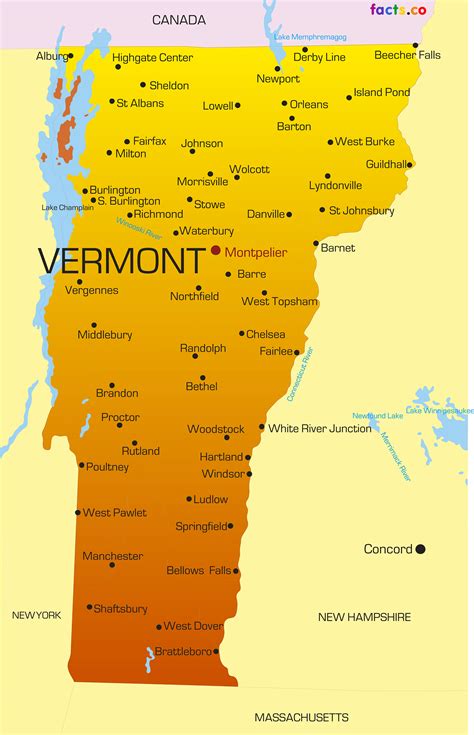 Large Detailed Tourist Map Of Vermont With Cities And Towns Vermont