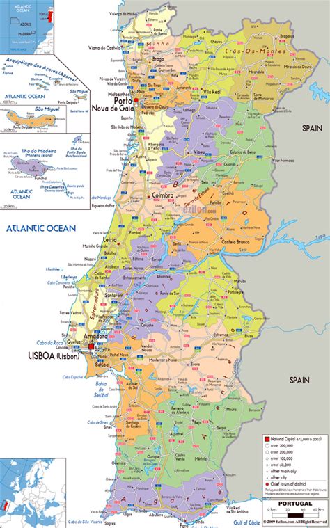 Głową kraju jest obecnie król filip vi z dynastii burbonów. Large political and administrative map of Portugal with ...
