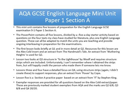 Aqa english language paper 1: AQA English Language 9-1 Paper 1 Section A Revision Unit 2019 FREE | Teaching Resources