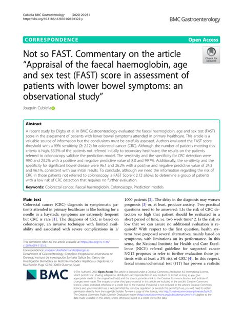 Pdf Not So Fast Commentary On The Article “appraisal Of The Faecal Haemoglobin Age And Sex