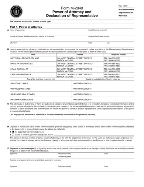 Form M 2848 Power Of Attorney And Declaration