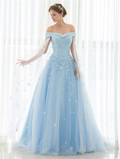Alle meine freunde sagten, es war perfekt. Blue Wedding Dress Lace Flower Applique Off-the-shoulder ...