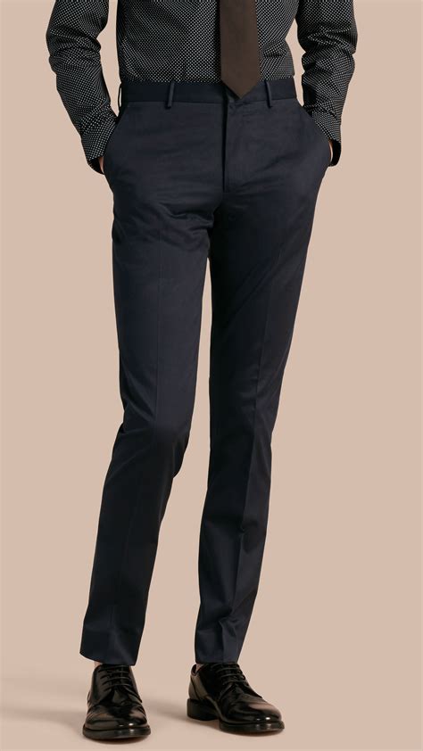Burberry Slim Fit Cotton Trousers Navy In Blue For Men Lyst