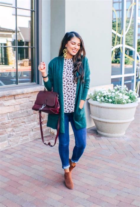 Fall Cardigan And Floral Blouse Styled For Work Work Wear Outfits