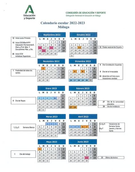 Calendario Escolar 2022 2023 En Málaga Fechas De Inicio Y Fin Del