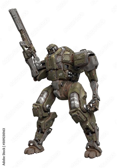 Illustrazione Stock Sci Fi Mechanical Mech Soldier Standing With