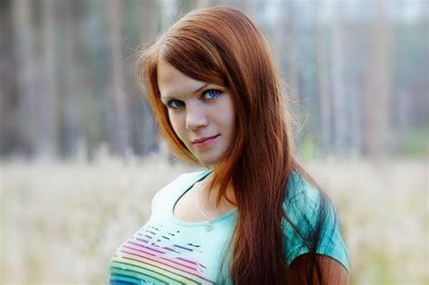 Wallpaper Face Women Outdoors Redhead Model Depth Of Field Straight Hair Long Hair Blue