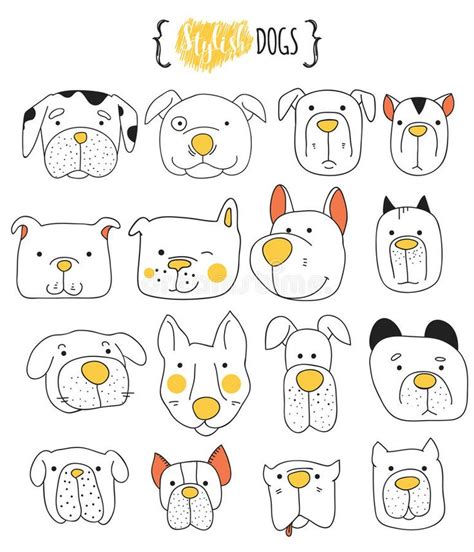 Set Of 16 Cute Dogs Doodle Sketch Dog Stock Illustration Doodle