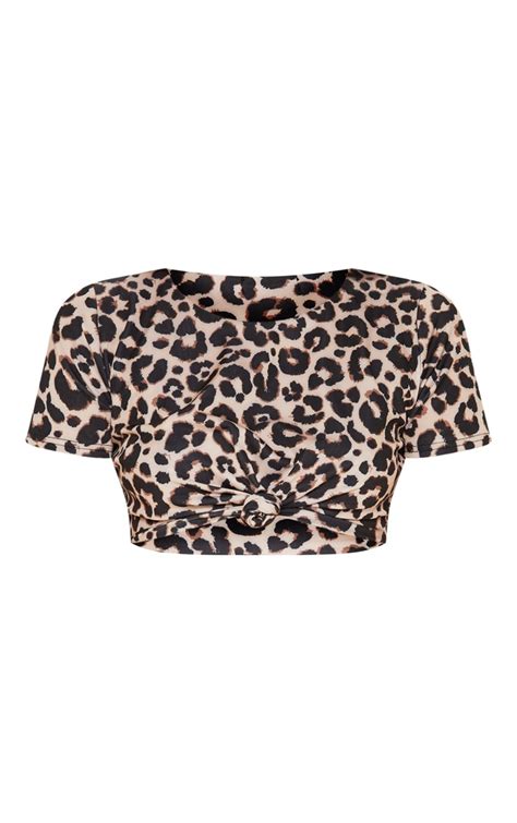 Leopard T Shirt Knot Bikini Top Swimwear Prettylittlething Aus