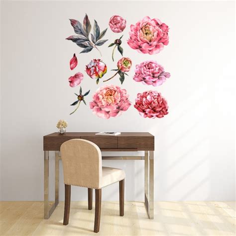 Pink Peony Flowers Floral Wall Sticker Set