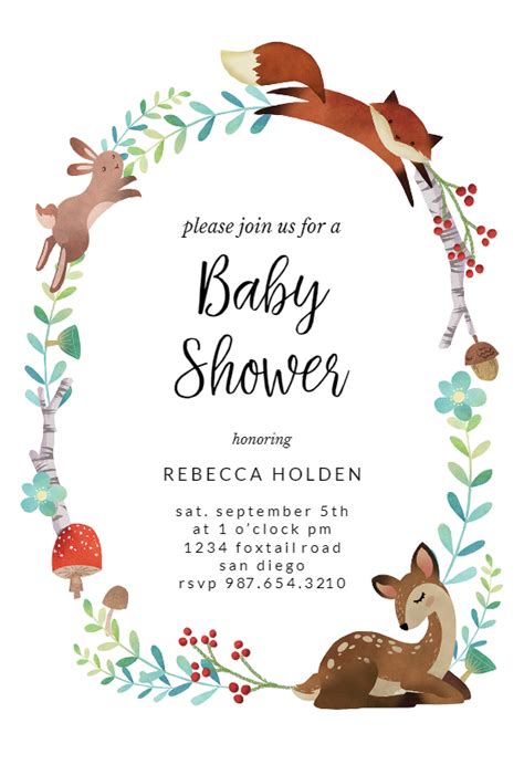 woodland animal wreath baby shower invitation template