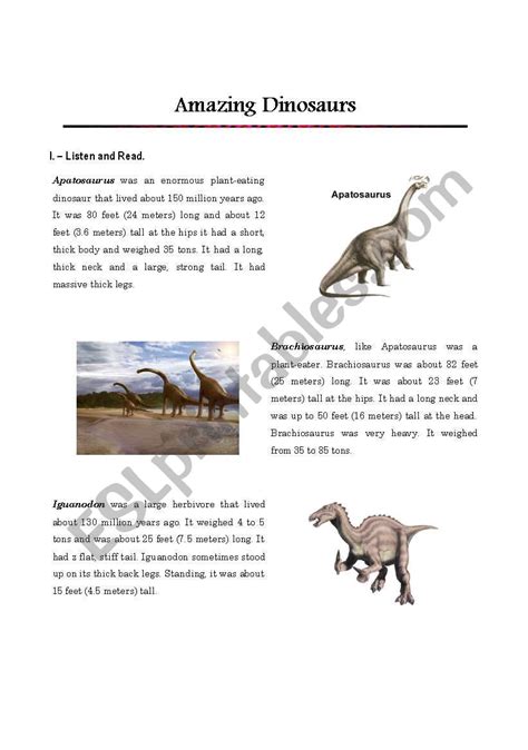Amazing Dinosaurs Esl Worksheet By Frankalf