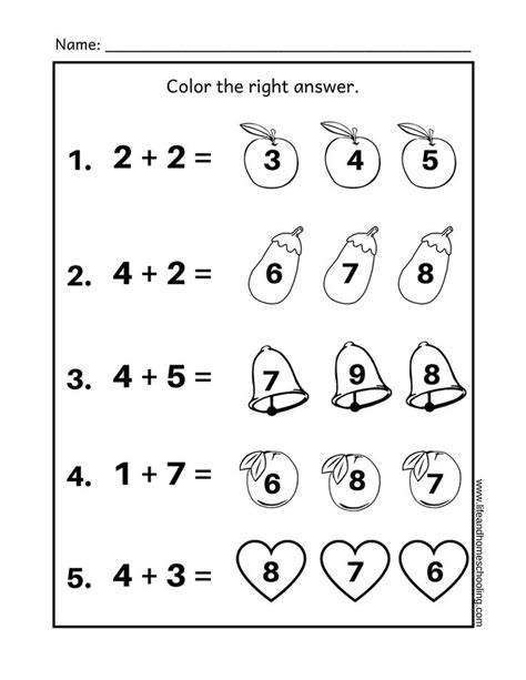 Simple Addition Worksheets For Kindergarten