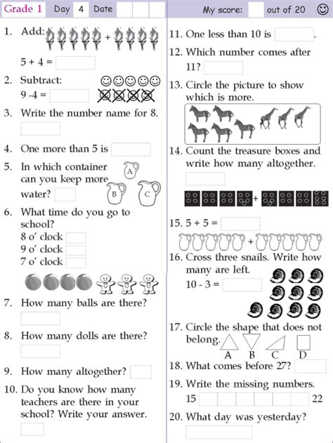 Mental Math Grade 1 Day 4 Mental Maths Worksheets Math Fact