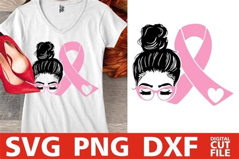 Woman In Glasses Svg Breast Cancer Pink Ribbon Messy Bun 887407