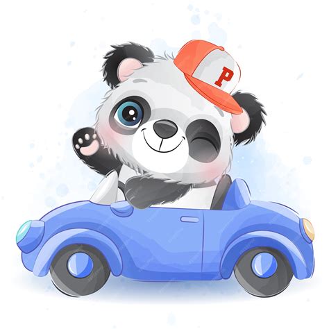 Premium Vector Cute Little Panda Driving A Car