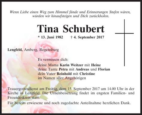 Traueranzeigen Von Tina Schubert Mittelbayerische Trauer My XXX Hot Girl