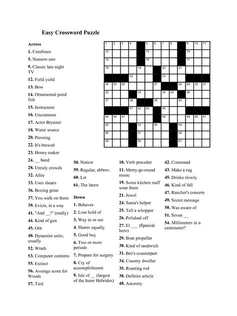 Easy Printable Crossword Puzzles For Seniors That Are