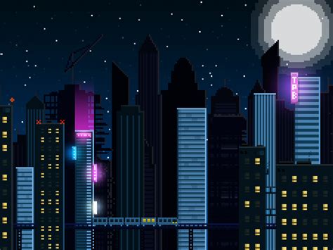 City Skyline Pixel Art By Pixelchickken On Dribbble