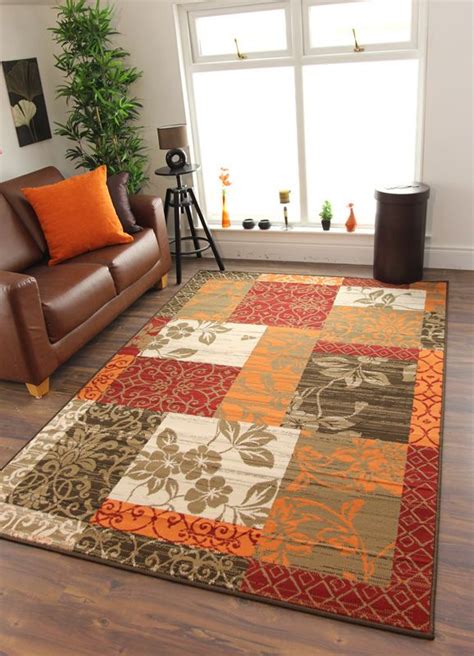 New Warm Red Orange Modern Patchwork Rugs Small Large