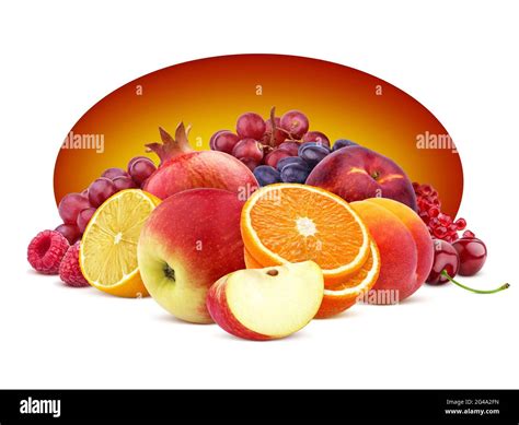 Heap Of Different Fruits And Berries Isolated On White Background Stock