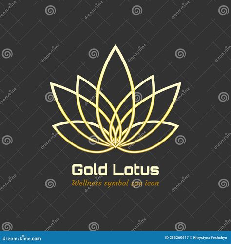 Vector Linear Lotus Icon Golden Flower Symbol Stock Vector