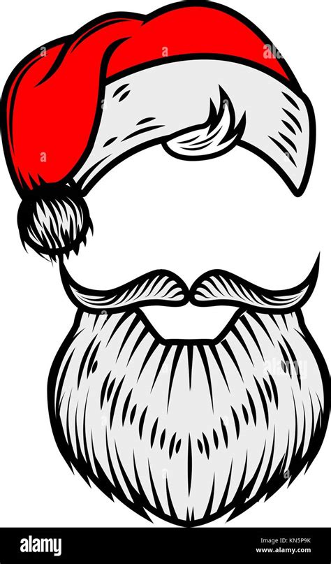 Santa Claus Beard And Hat Design Element For Poster Card Vector