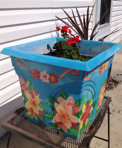 Garden Art Painted Plastic Planter With Acryllic Paint By Vs