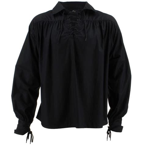 Black Pirate Shirt Fancy Dress Cotton Billowy Costume Men Buccaneer