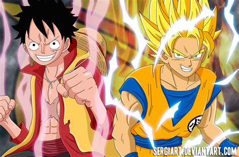 Naruto, goku et monkey d. Luffy and Goku by SergiART on DeviantArt