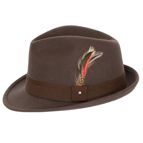 Mens 100 Wool Verve Trilby Fedora Hat 3 Colors Brown
