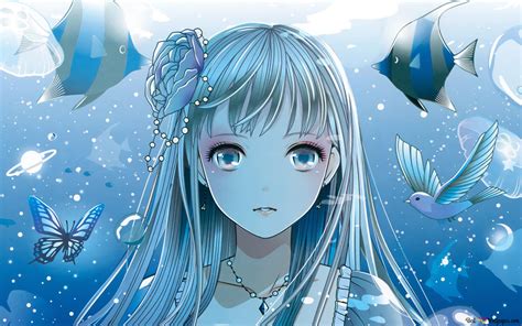 Mavi Gözlü Anime Kız Hd Duvar Kağıdı Indir