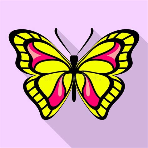 Yellow Butterfly Icon, Flat Style Stock Vector - Illustration of