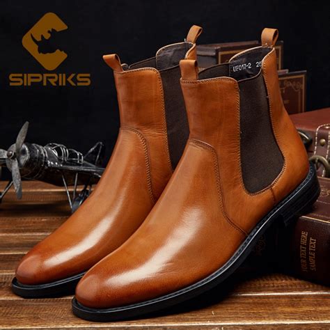 Sipriks Fashion Mens Flat Chelsea Boot Light Brown Stretch Leather