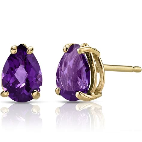 K Yellow Gold Pear Shape Carats Amethyst Stud Earrings E