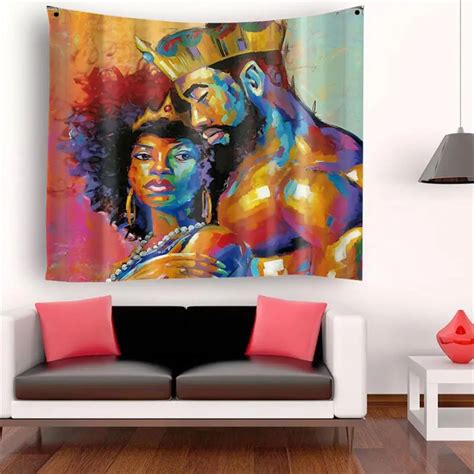 African American Lovers Tapestry Wall Art For Bedroom Living Room