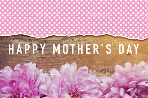 Pink Flowers On Wooden With Word Happy Mothers Day Stock Photo