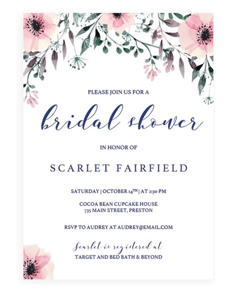 Create your own virtual bridal shower & wedding shower invitations to download, print or send online with rsvp for free. Floral Bridal Shower Invitation Template Download - SPG1