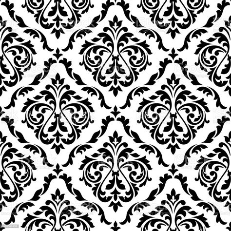 Damask Black And White Floral Seamless Pattern Stock Illustration