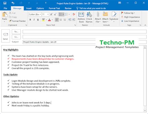 When considering the method of communication, consider your message, your audience's likely reaction to the information, and the size of your audience. Project Status Update Email Sample : Templates and ...