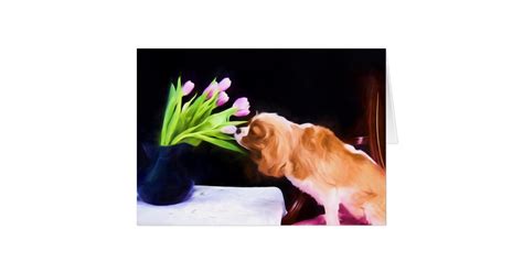 Tender Moment Cavalier King Charles And Tulips Card Zazzle