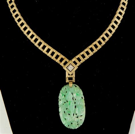 14k Gold Necklace With Carved Jade Pendant Cottone Auctions