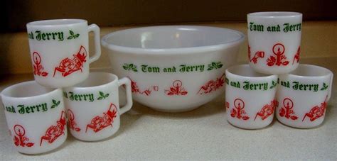 Tom And Jerry Christmas Punch Bowl Mug Set Hazel Atlas Milk Glass