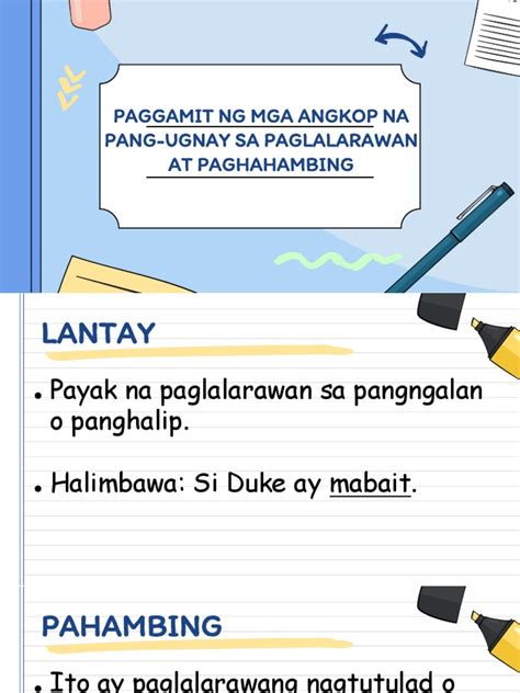 Paggamit Ng Mga Angkop Na Pang Ugnay Sa Paglalarawan At Paghahambing